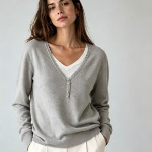 Jersey de Punto con Cuello En V y Botones