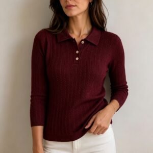 Jersey de Punto de Ochos con Cuello Camisero