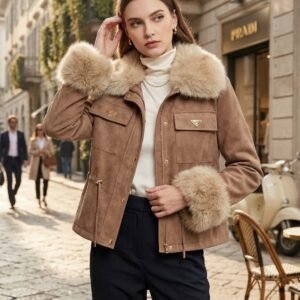 Chaqueta de Antelina con Detalle de Pelo