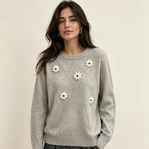Jersey de Punto con Bordados de Flores