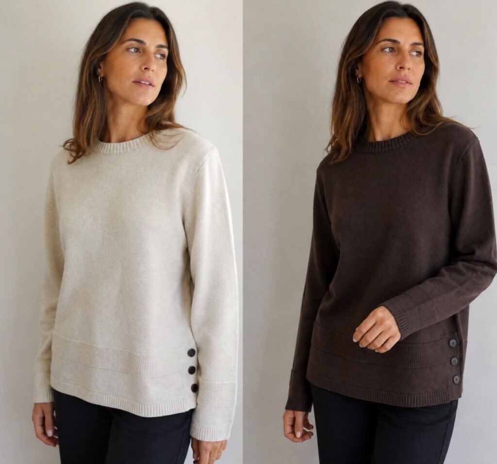 Jersey de Cuello Redondo con Botones Laterales