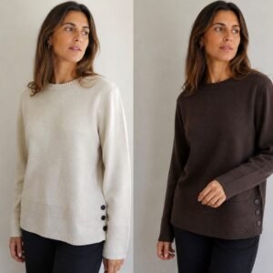 Jersey de Cuello Redondo con Botones Laterales