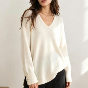 Jersey de Cuello En V con Botones en Puños