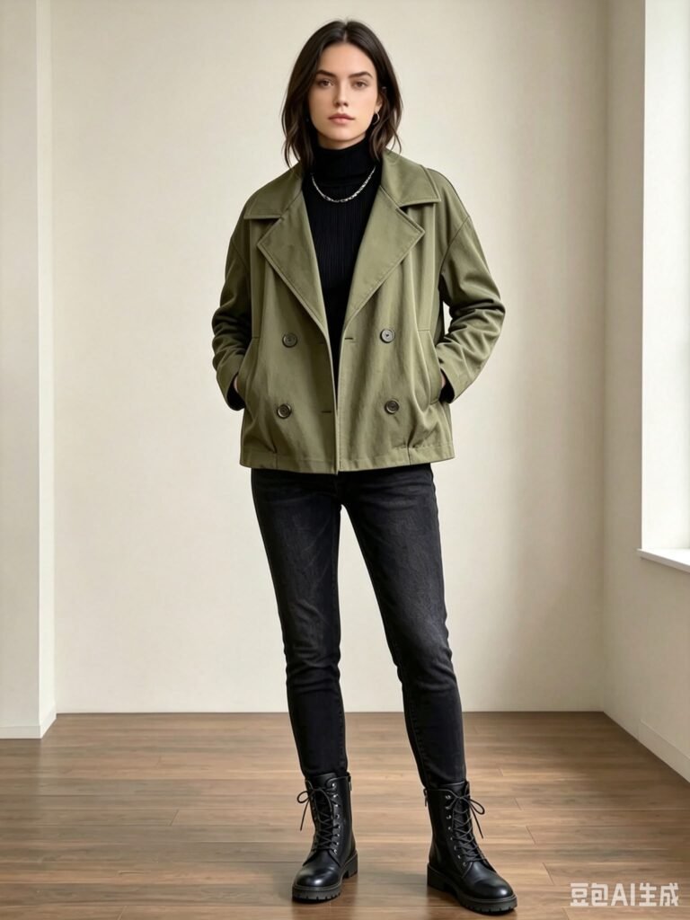 Chaqueta Corta Estilo Gabardina Cruzada
